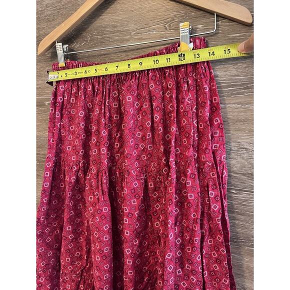 Red Bandana Skirt Size Medium Vintage Polyester Midi Elastic Waist Handmade - Picture 5 of 7